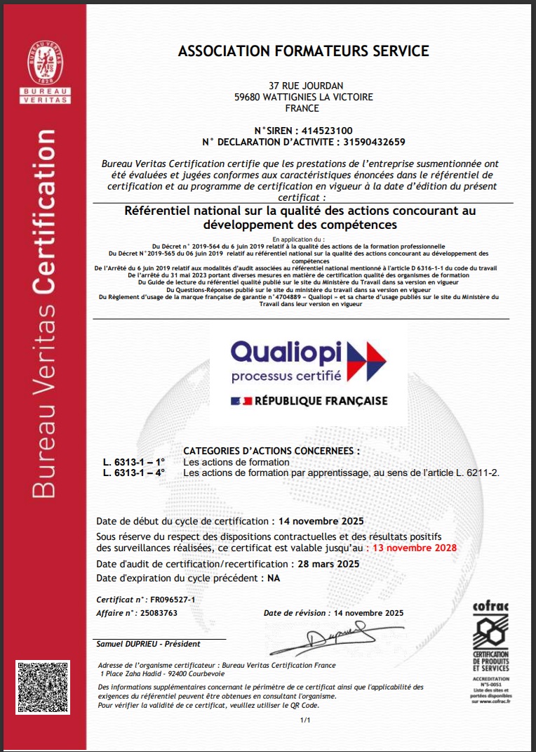 Certificat Qualiopi AFS Consultants